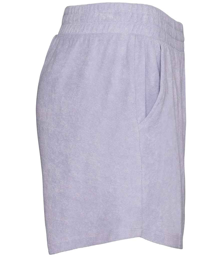 Native Spirit Ladies Terry Towel Shorts in Parma, side view
