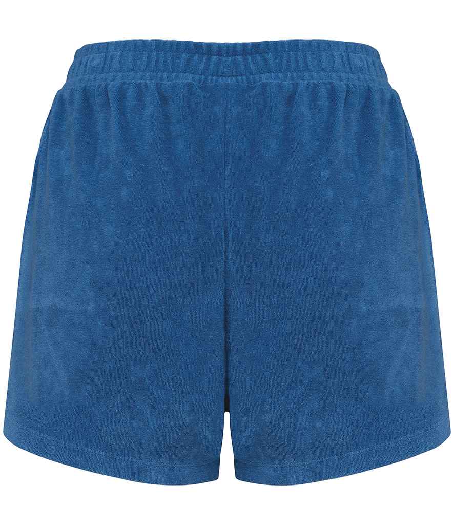 Native Spirit Ladies Terry Towel Shorts in Riviera blue, back view
