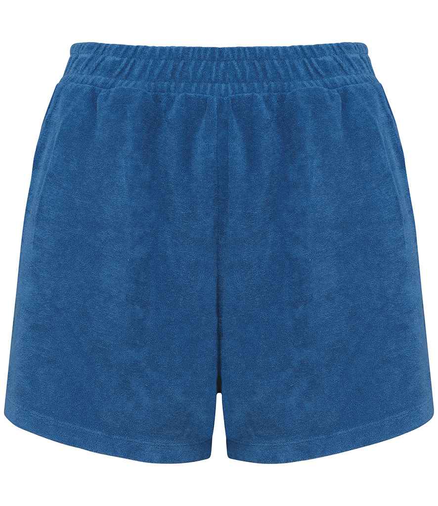 Native Spirit Ladies Terry Towel Shorts in Riviera blue, front view