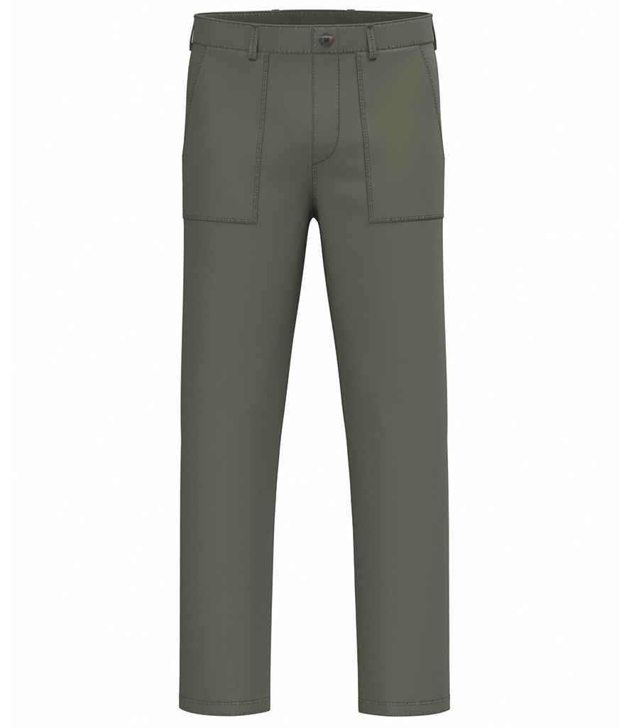 Native Spirit Washed Effect Trousers in Washed Organic Khaki, front view