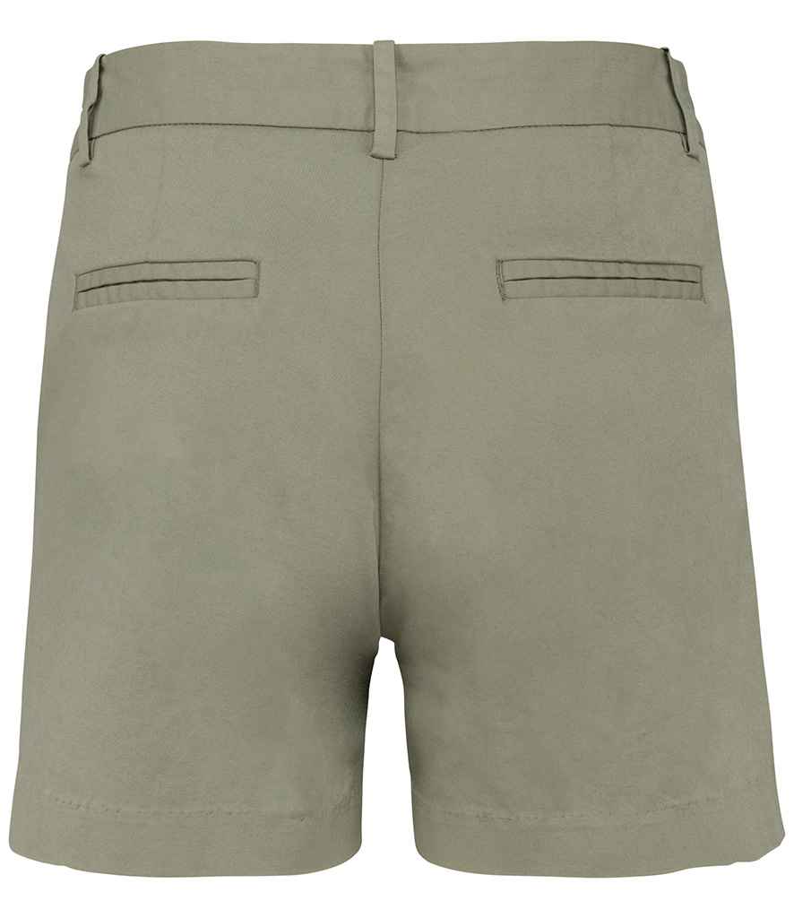 Native Spirit Ladies Chino Shorts in Almond Green, back view