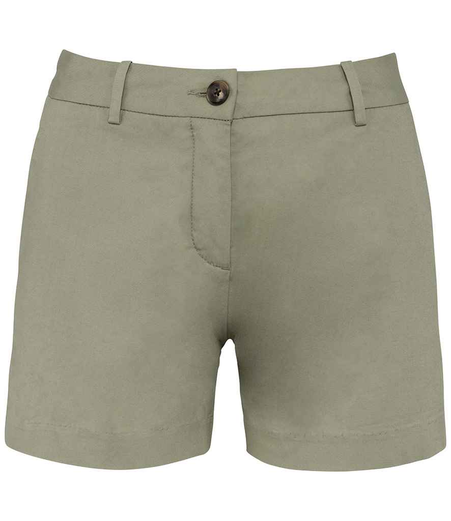 Native Spirit Ladies Chino Shorts in Almond Green, front view