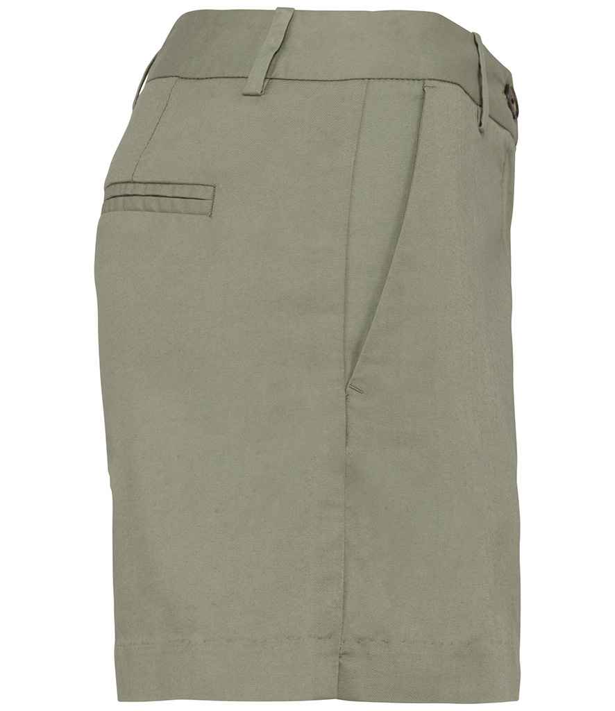 Native Spirit Ladies Chino Shorts in Almond Green, side view