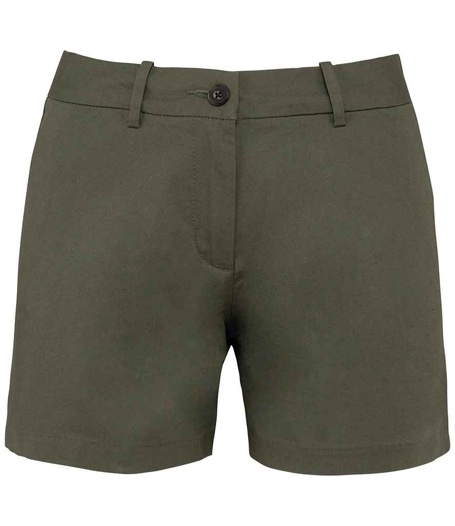 Native Spirit Ladies Chino Shorts in Organic Khaki, front view