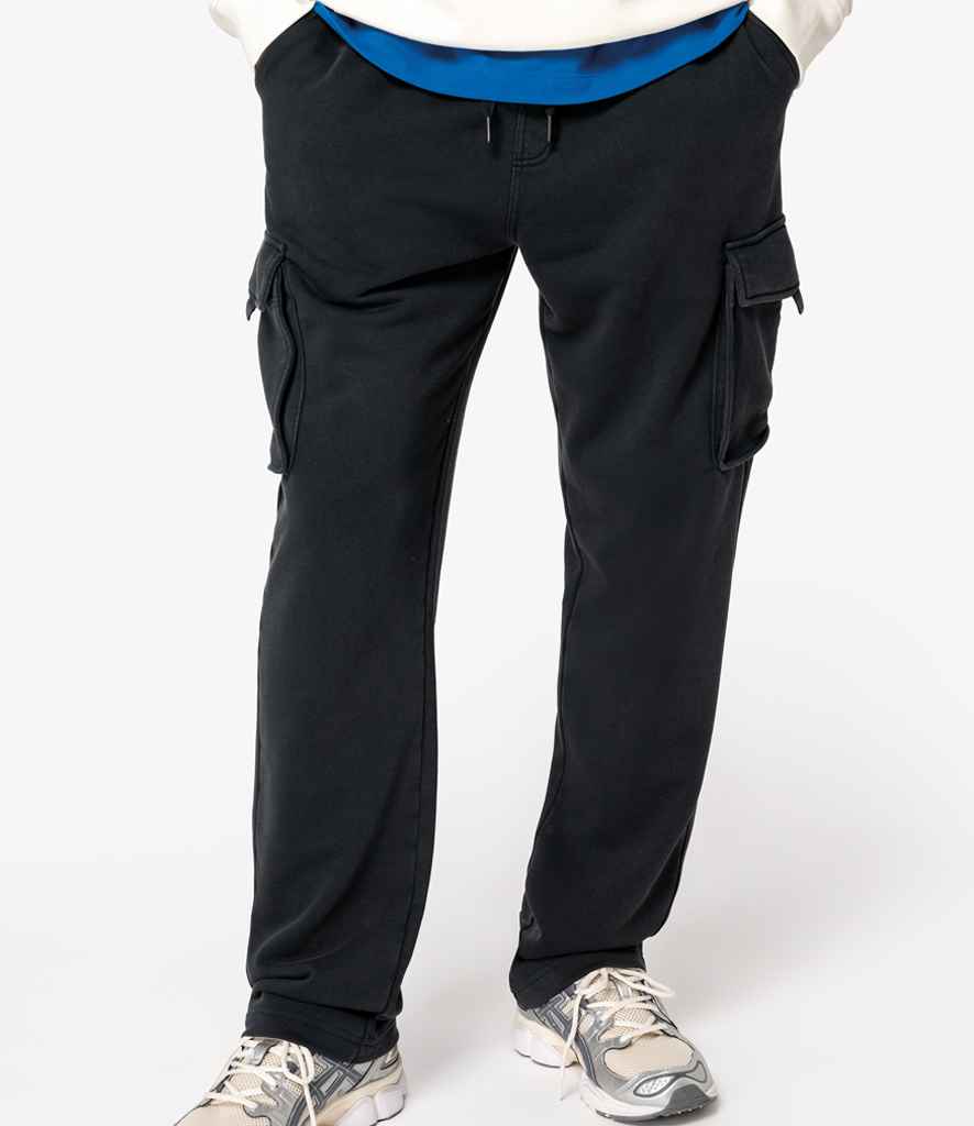 Native Spirit French Terry Washed Cargo Trousers in Washed Black