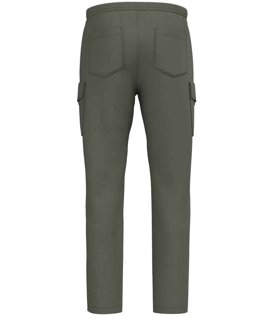 Native Spirit French Terry Washed Cargo Trousers in Washed Organic Khaki, back view