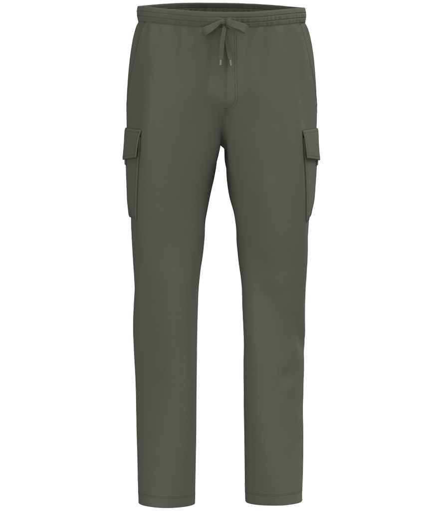 Native Spirit French Terry Washed Cargo Trousers in Washed Organic Khaki, front view