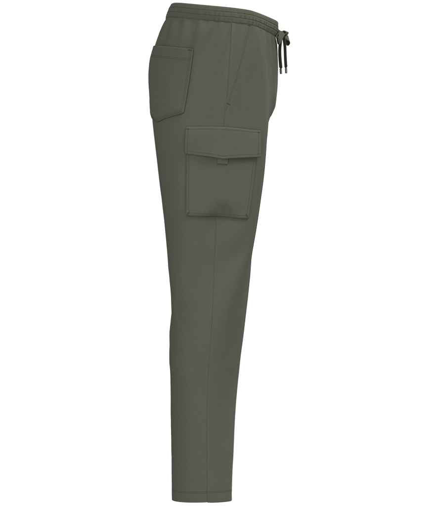 Native Spirit French Terry Washed Cargo Trousers in Washed Organic Khaki, side view