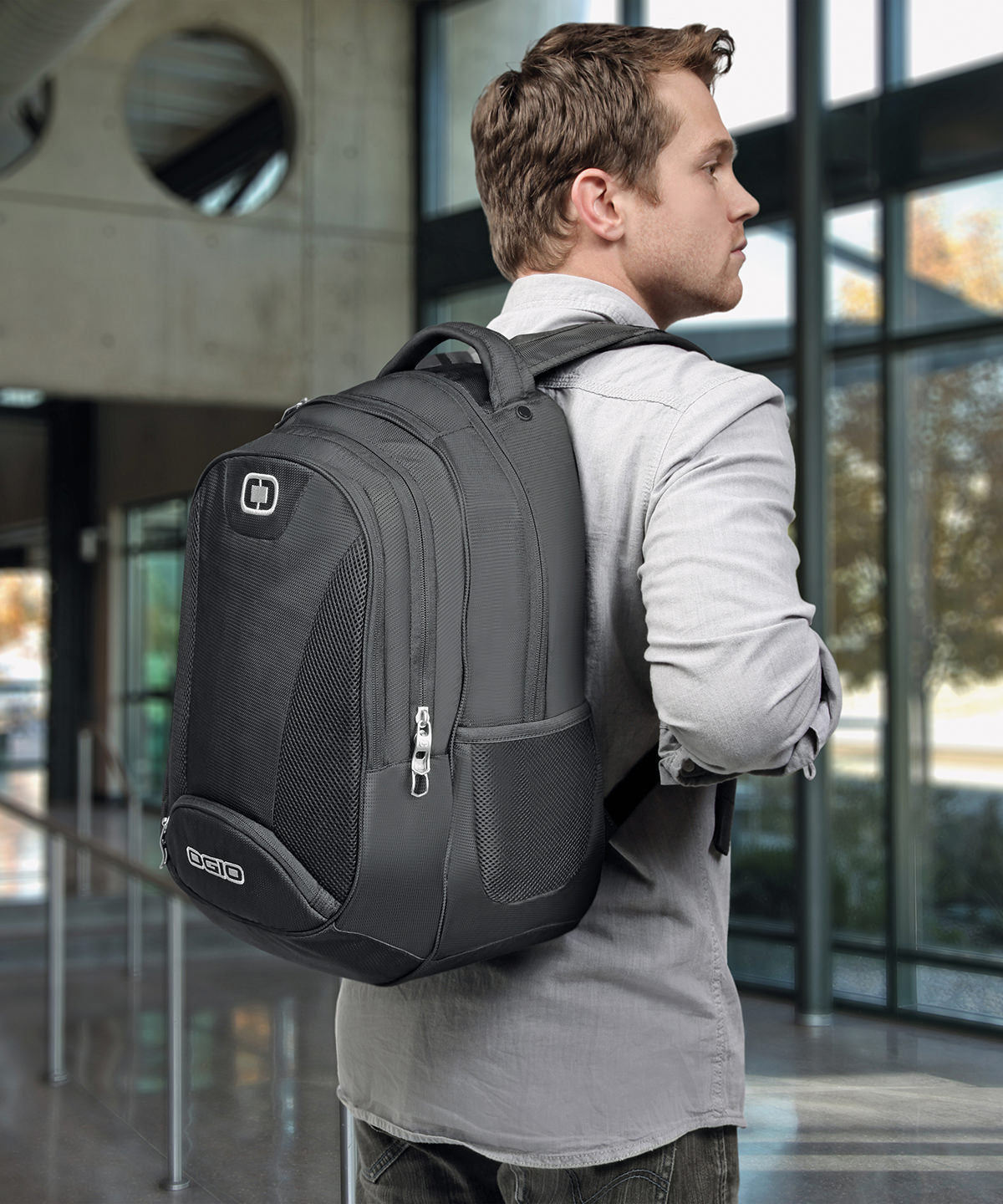 OGIO Bullion backpack in Black/Silver, lifestyle photo
