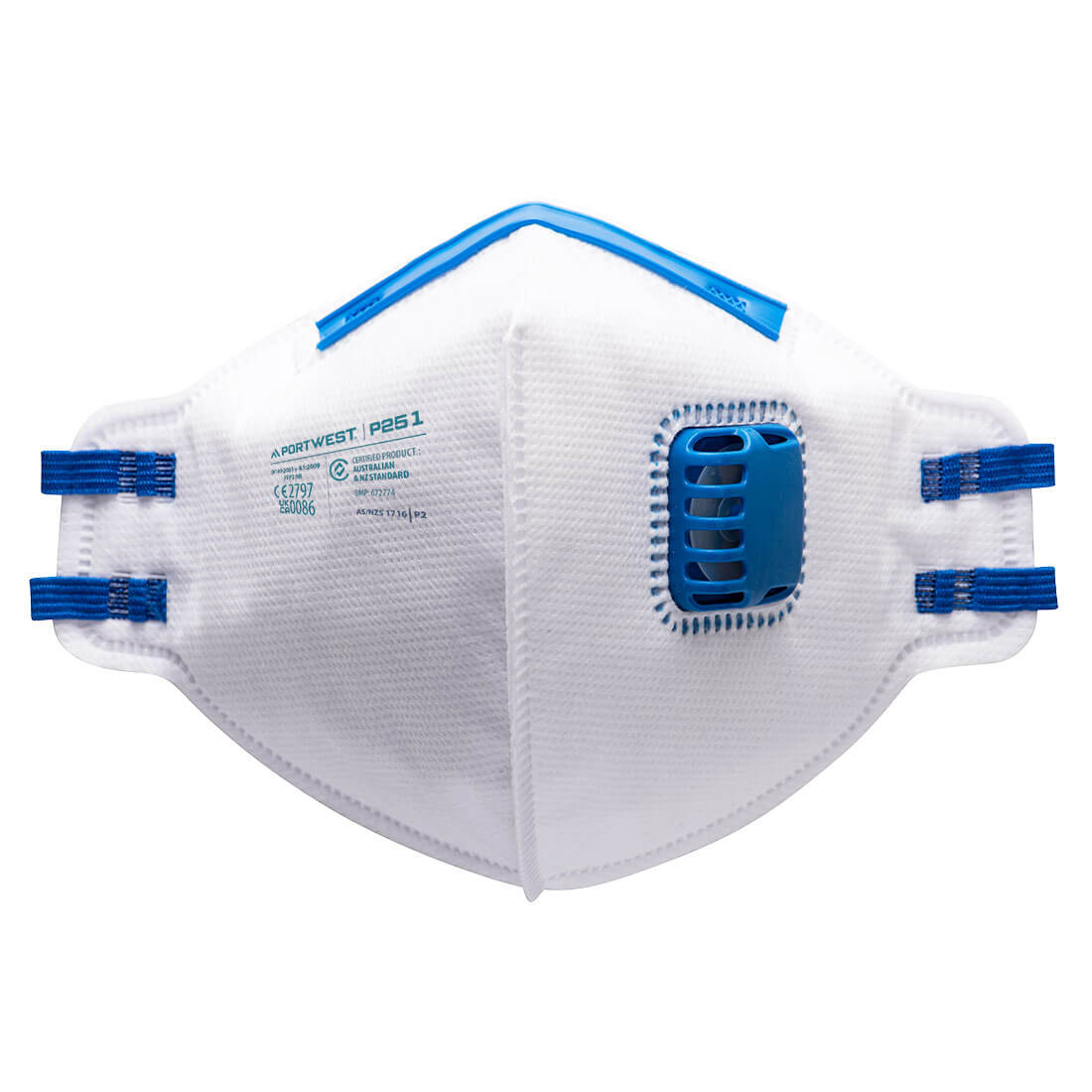 Portwest FFP2 Valved Fold Flat Respirator in White, main product image