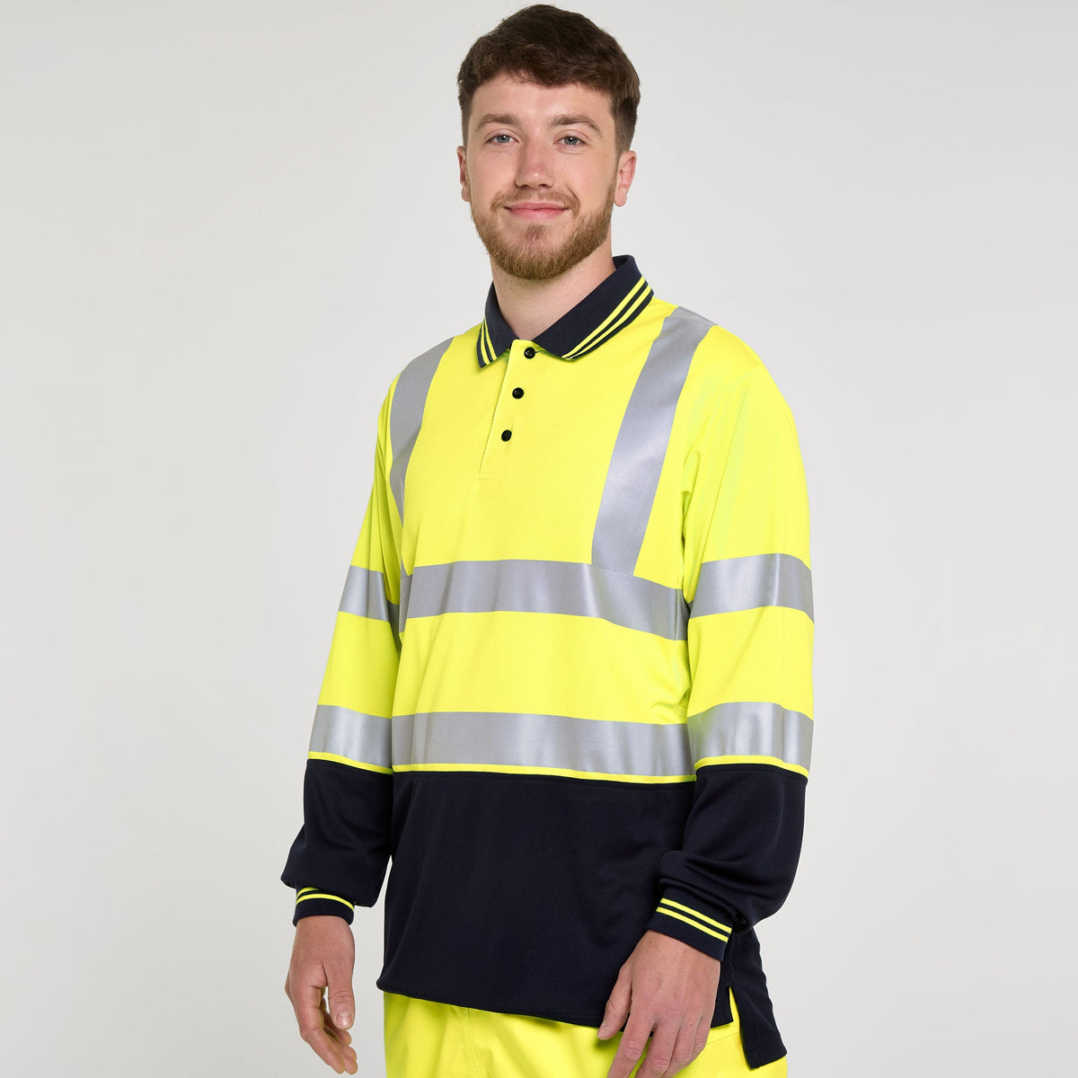 Pulsar Two Tone Long Sleeve Polo Shirt Yellow in Yellow/Navy, main product image