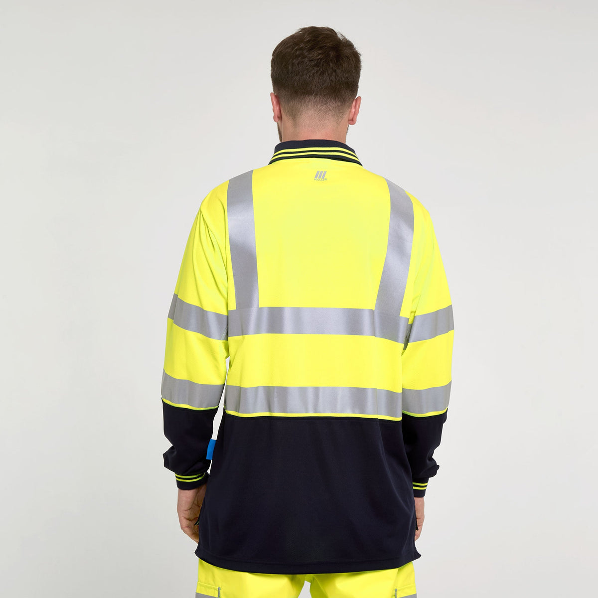 Pulsar Two Tone Long Sleeve Polo Shirt Yellow in Yellow/Navy, image 2
