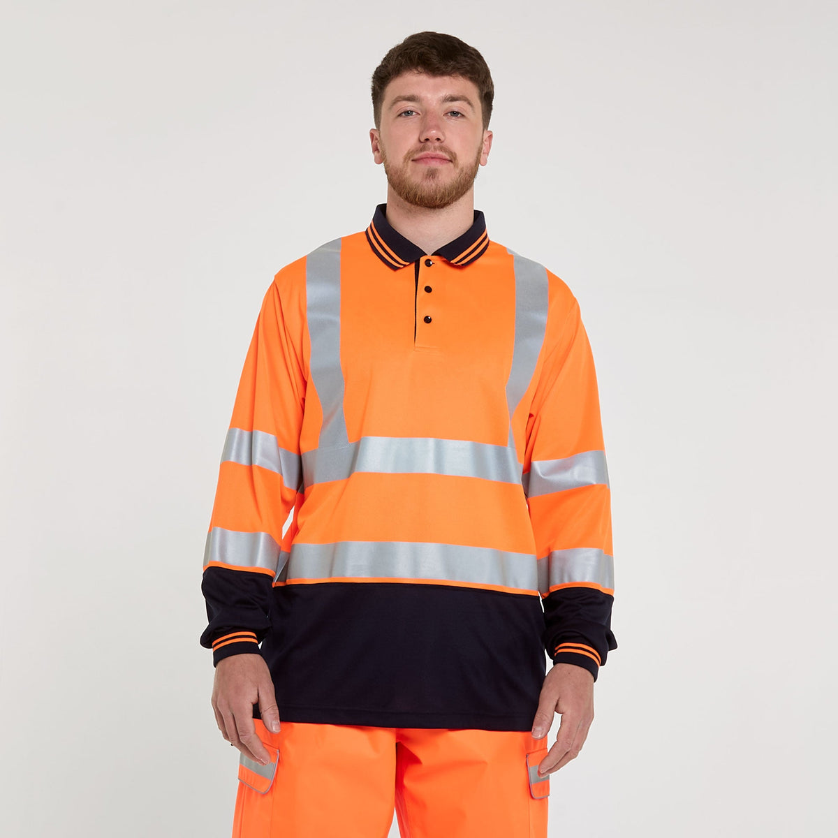 Pulsar Two Tone Long Sleeve Polo Shirt Orange in Orange/Navy, main product image
