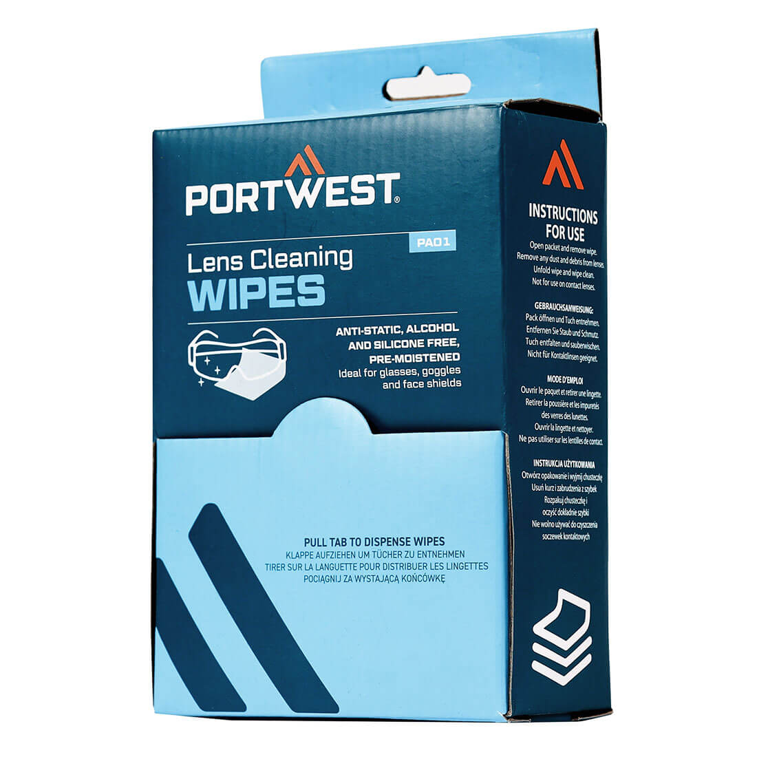 Portwest Lens Cleaning Wipes (100 towelettes) in White, main product image