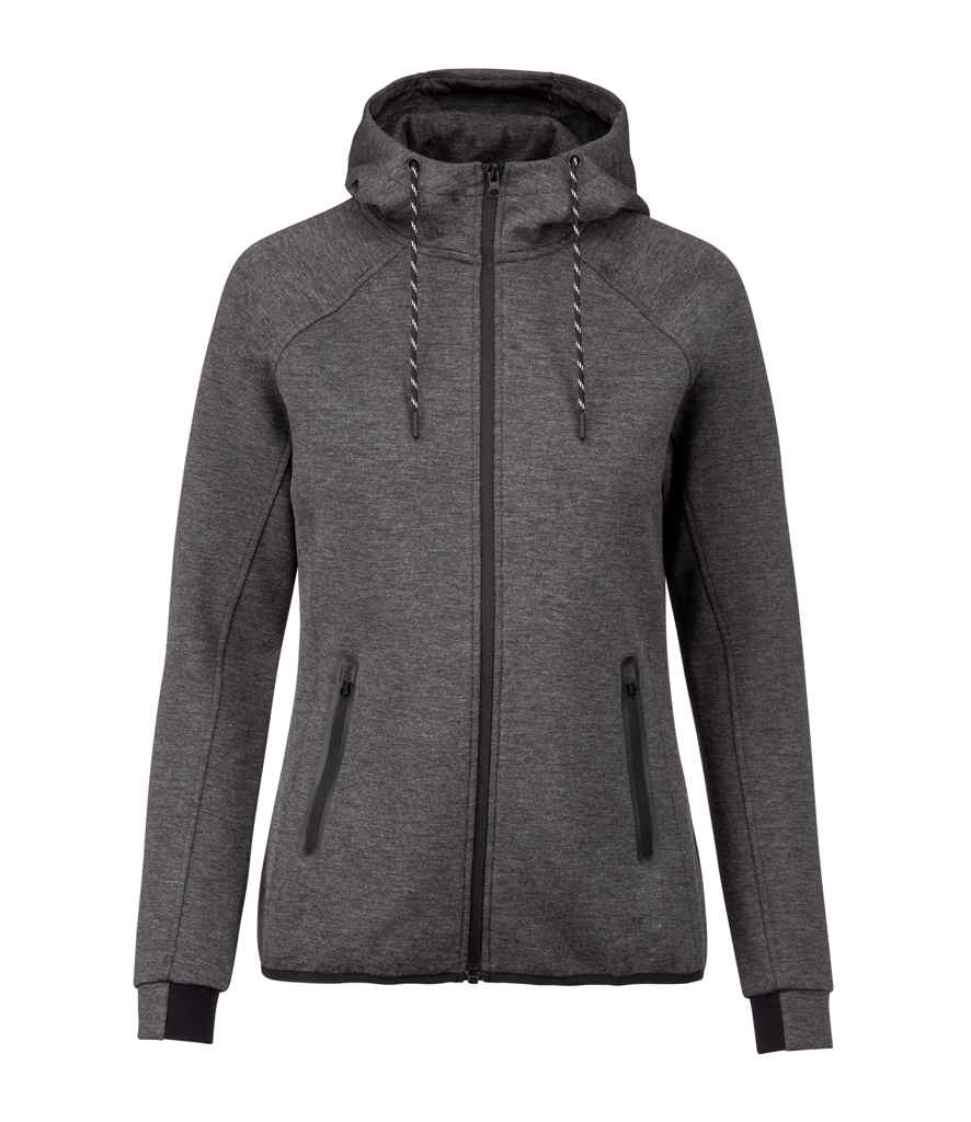 Proact Ladies Performance Hooded Jacket in Deep Grey Heather, front view