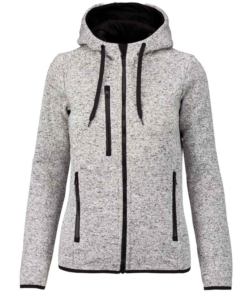 Proact Ladies Heather Hooded Jacket in Light Grey Melange, front view