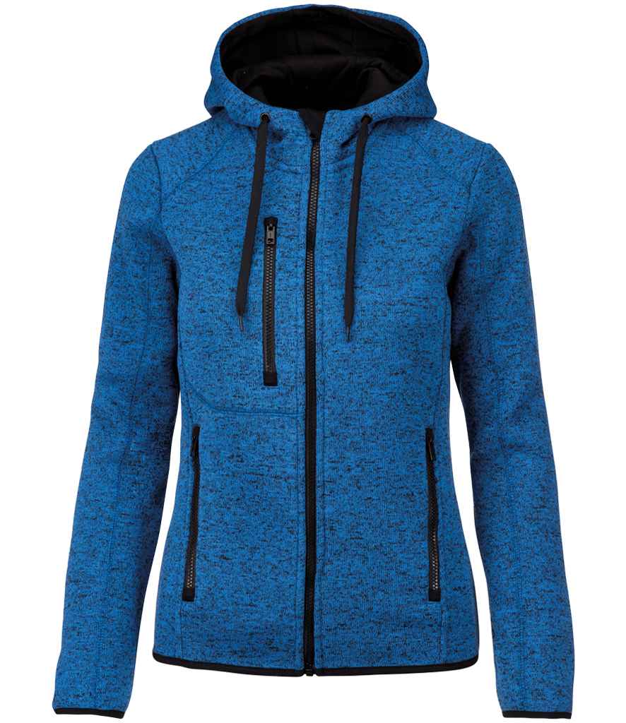 Proact Ladies Heather Hooded Jacket in Light Royal Blue Melange, front view