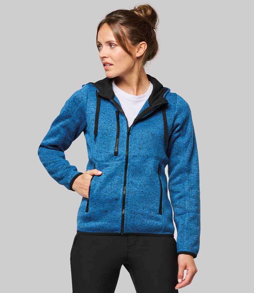 Proact Ladies Heather Hooded Jacket in Light Royal Blue Melange