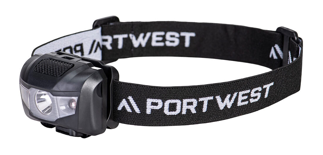 Portwest USB Rechargeable Head Light in Black, main product image