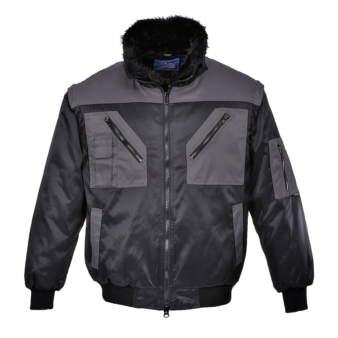 Portwest Two Tone Pilot Jacket in Black/Grey, main product image
