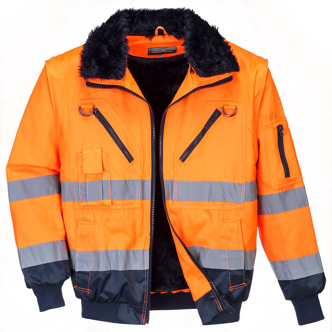 Portwest Hi-Vis 3-in-1 Contrast Pilot Jacket in Orange/Navy, image 2