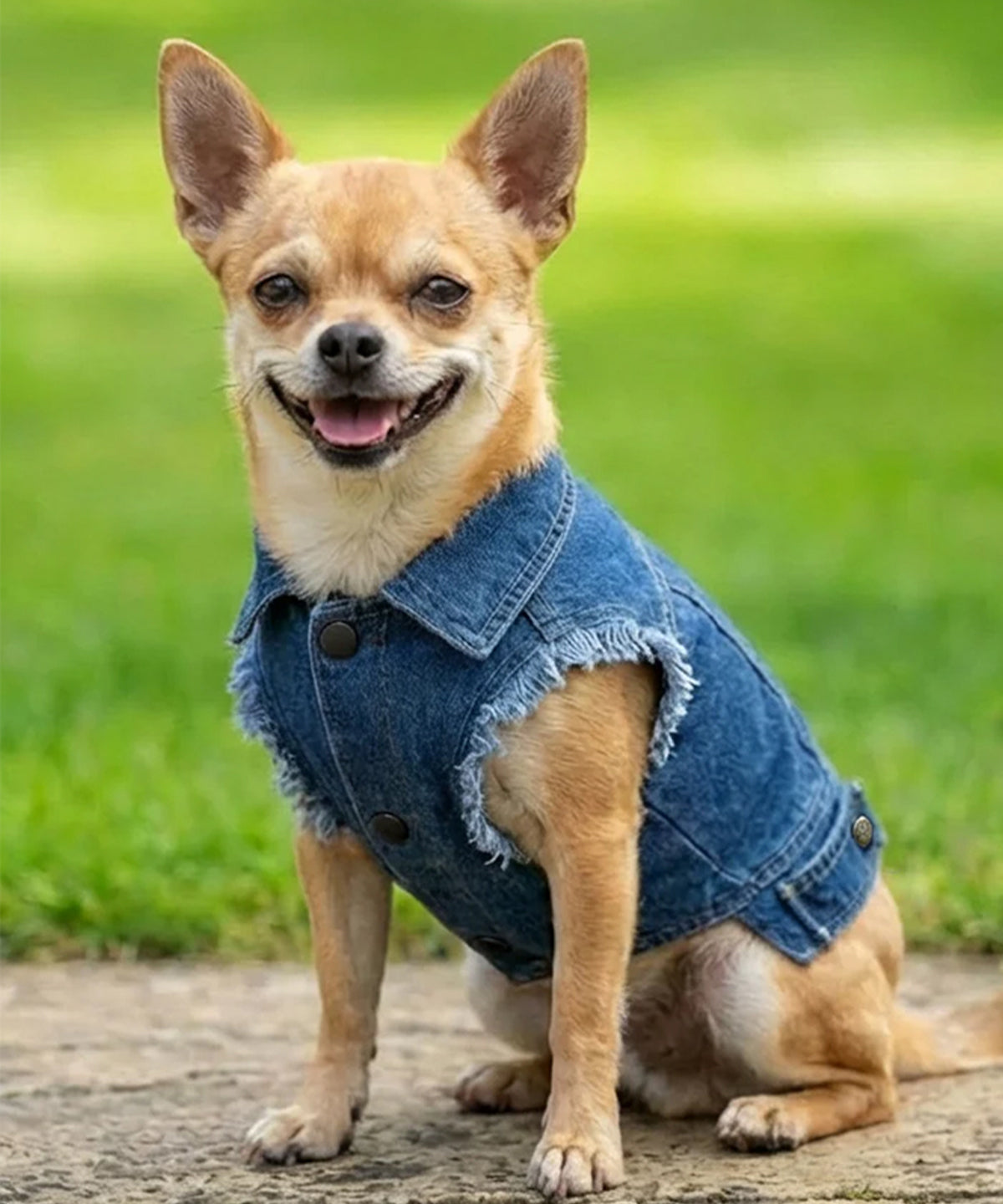 Portman & Pooch Dog’s denim jacket, lifestyle photo