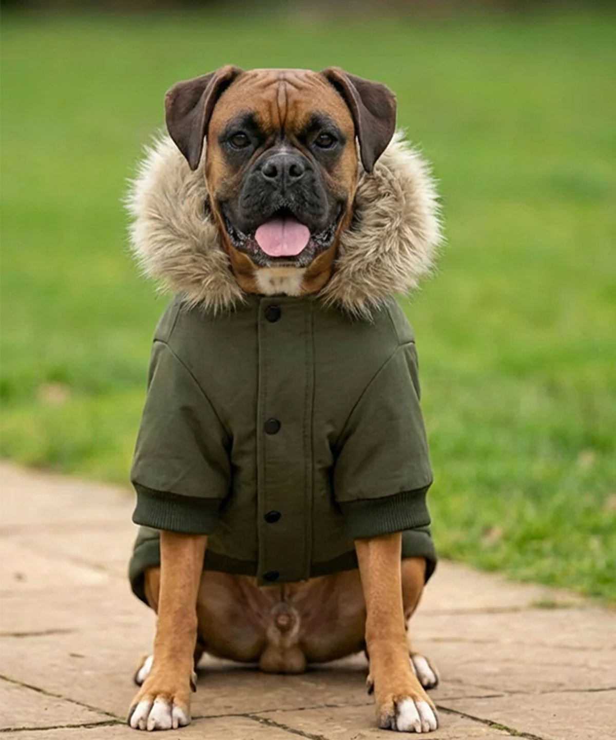 Portman & Pooch Dog’s parka jacket, lifestyle photo