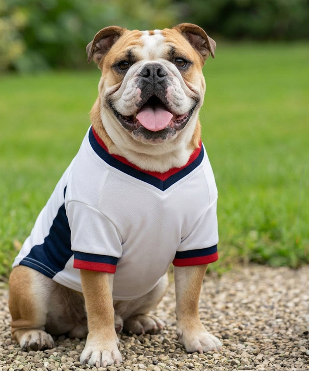 Portman & Pooch Dog’s football t-shirt, lifestyle photo