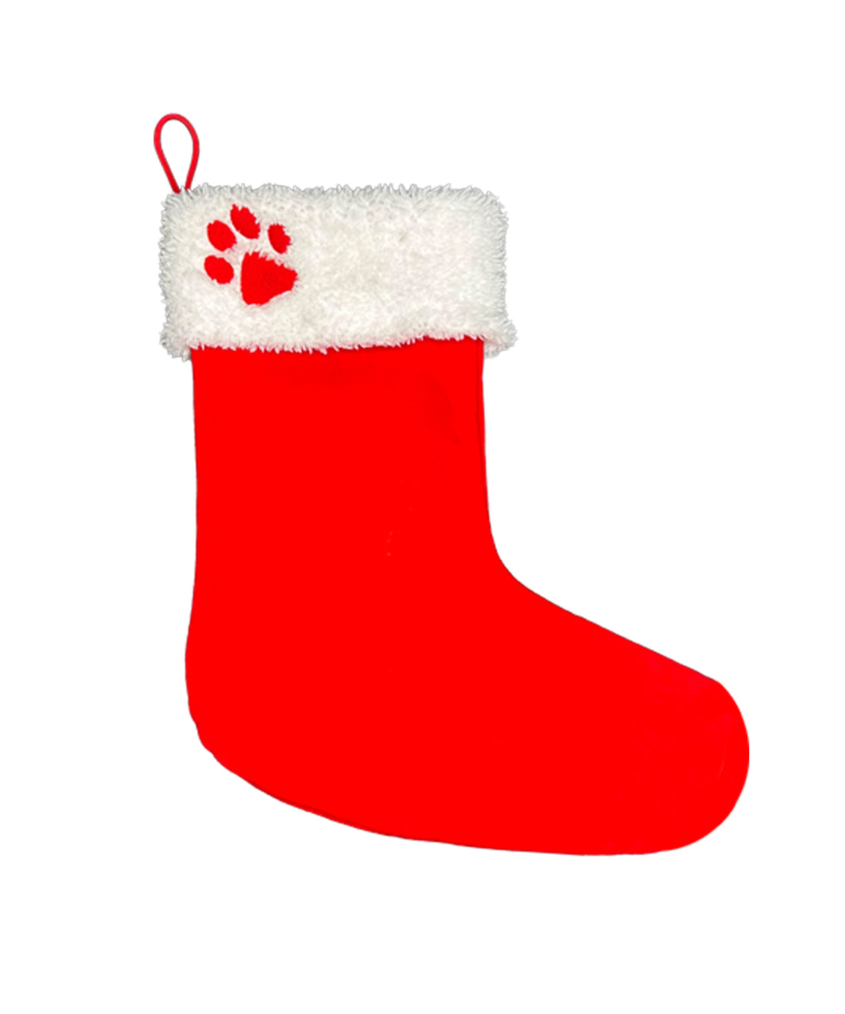 Portman & Pooch Dog’s Christmas stocking – bootie shape in Red/White, front view