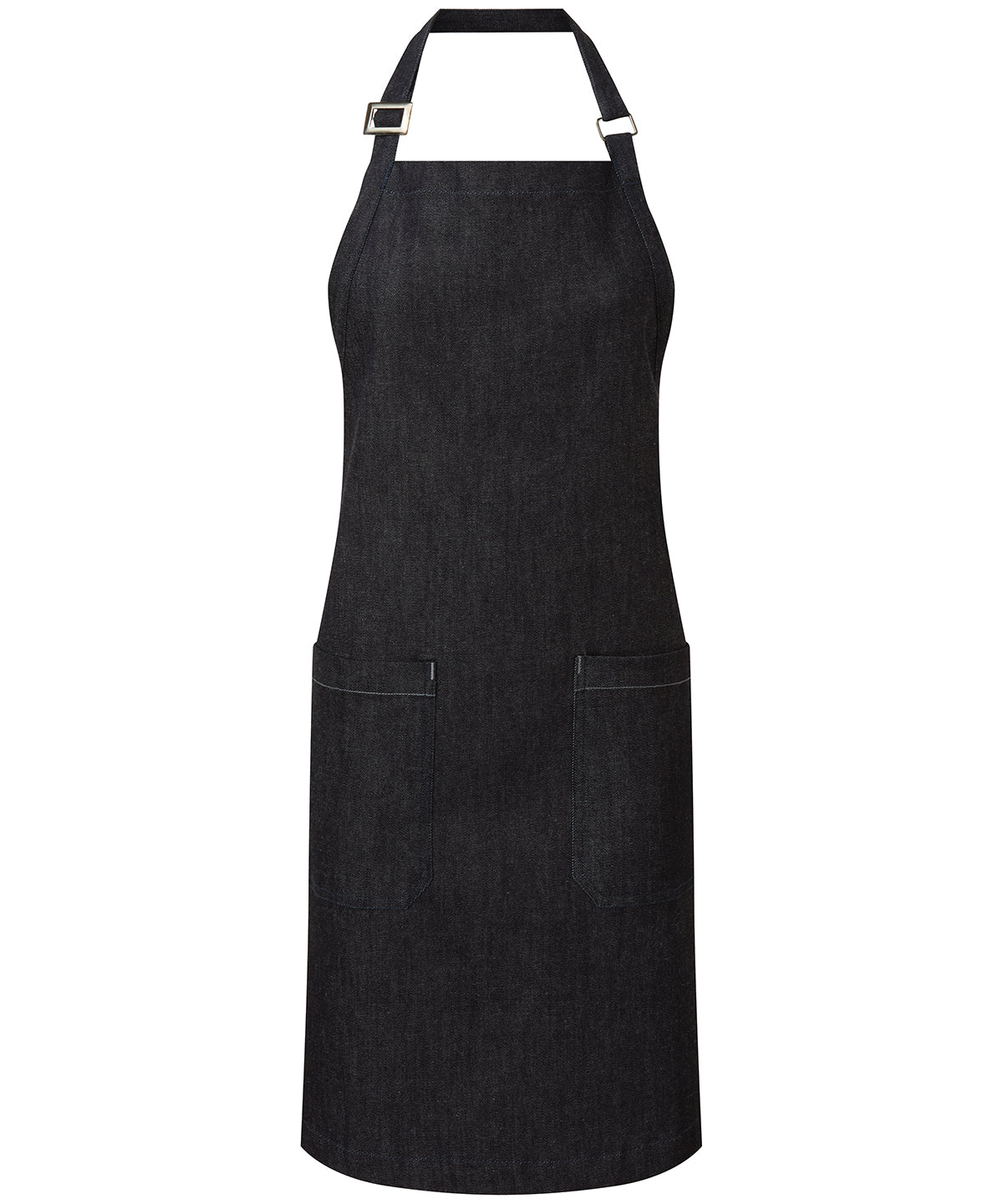 Premier Cotton denim bib apron, organic and Fairtrade certified in Indigo Denim, front view