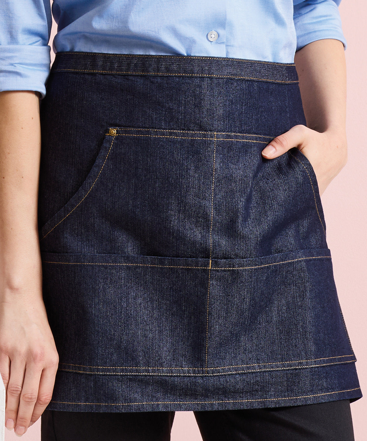 Premier Jeans stitch denim waist apron, lifestyle photo