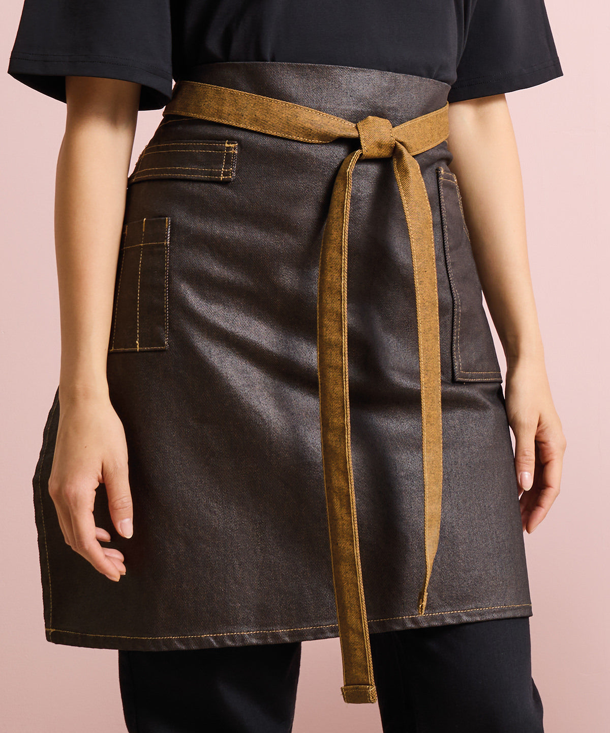 Premier Division waxed-look denim waist apron, lifestyle photo