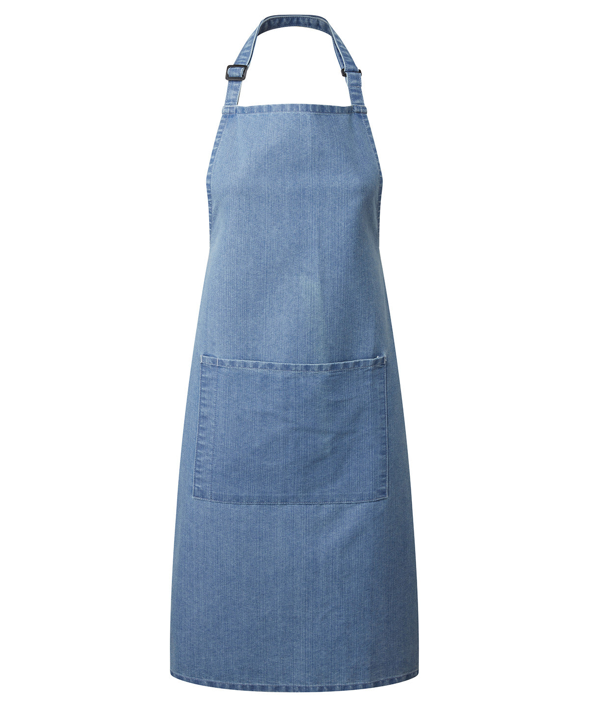 Premier Colours bib apron with pocket in Blue Denim, front view