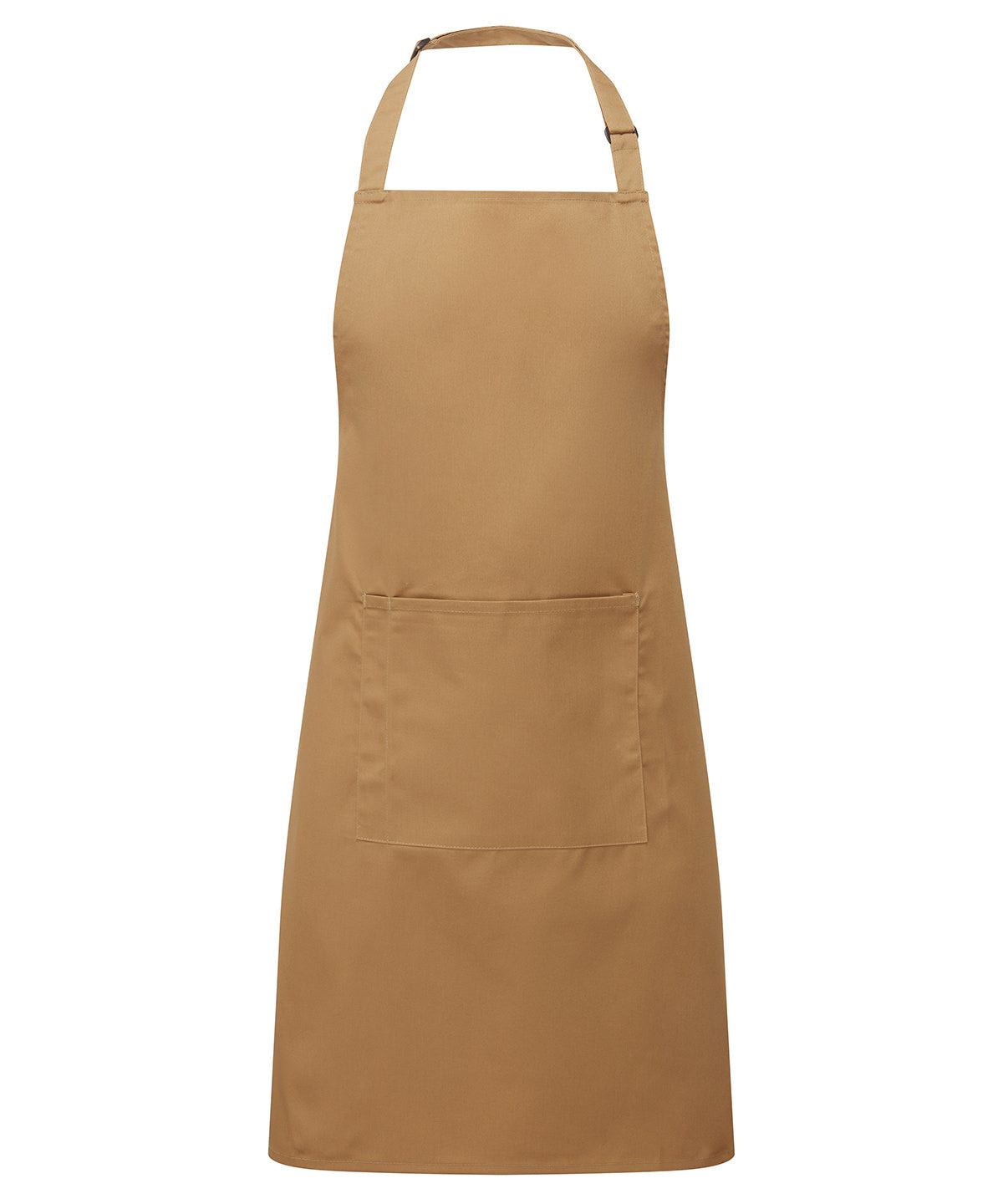 Premier Colours bib apron with pocket in Camel, front view