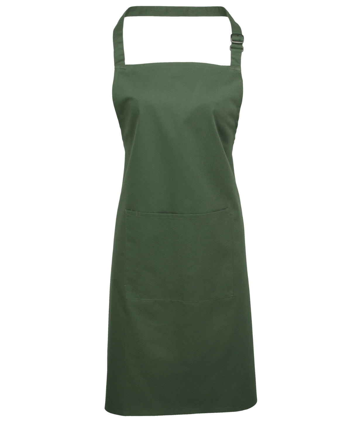 Premier Colours bib apron with pocket in Moss Green, front view