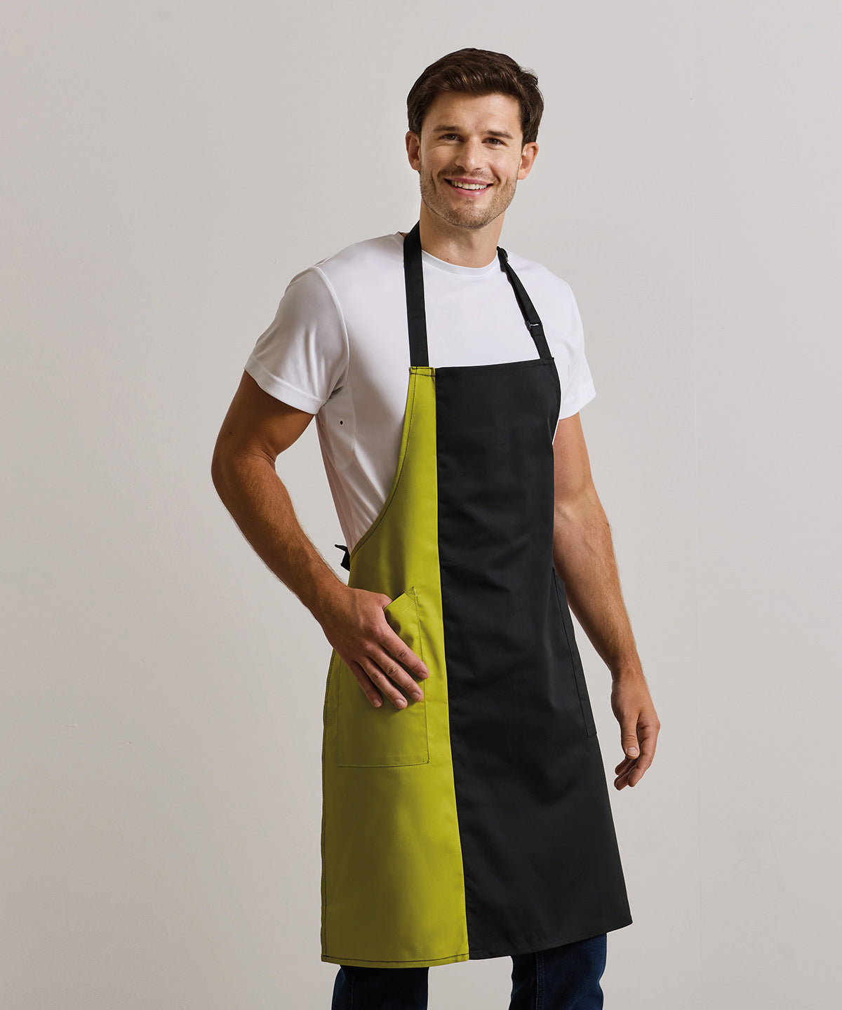 Premier Contrast bib apron, lifestyle photo