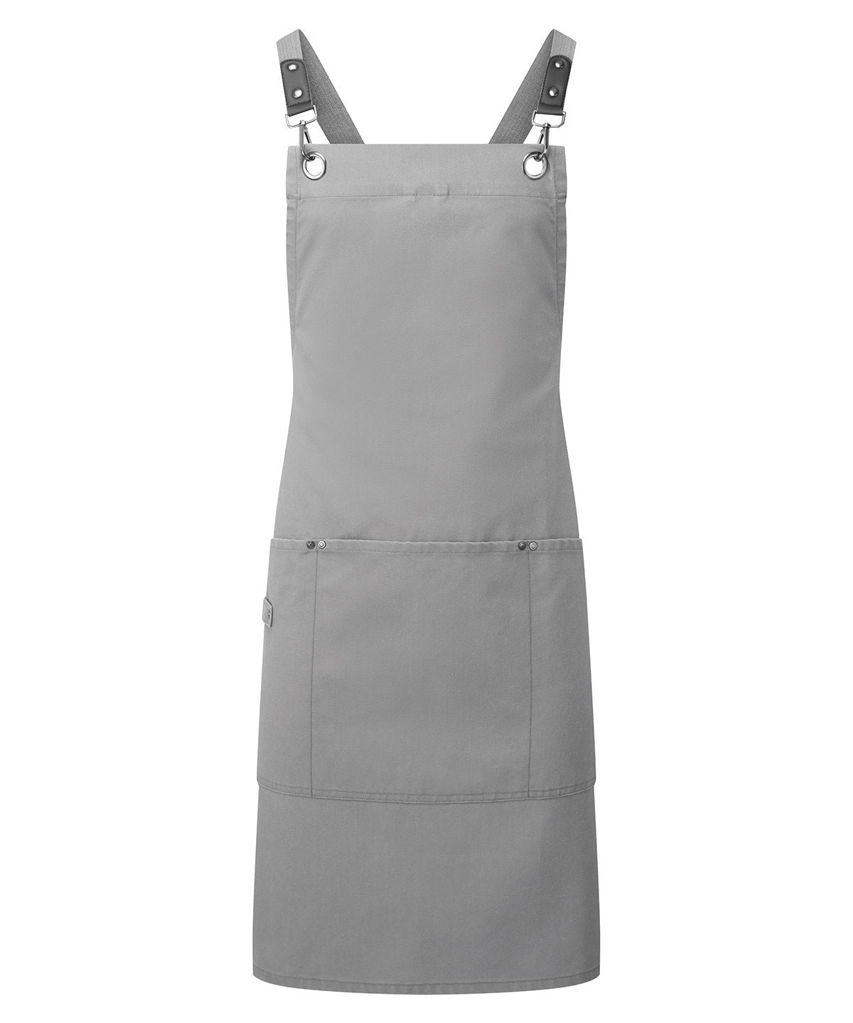 Premier Clip ‘n’ Clasp cross-back bib apron in Dark Grey, front view