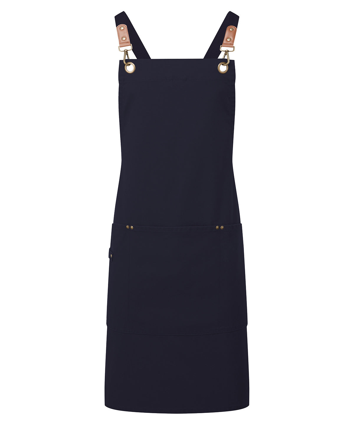 Premier Clip ‘n’ Clasp cross-back bib apron in Navy, front view