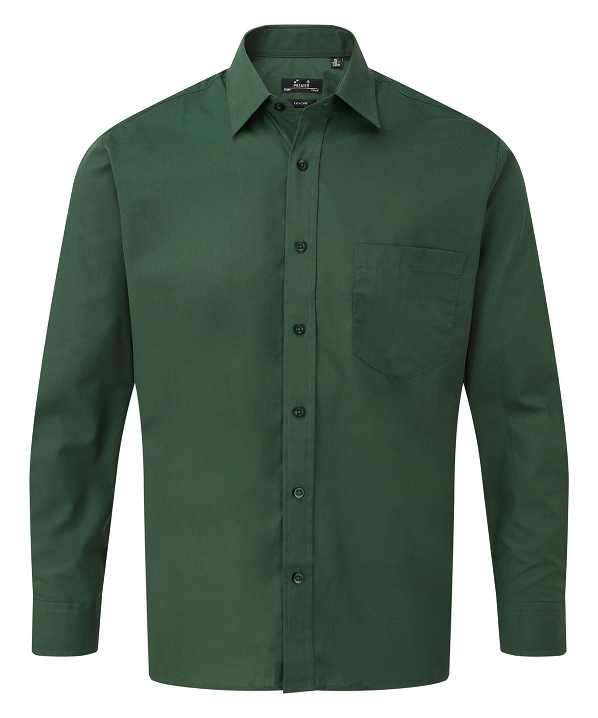 Premier Long sleeve poplin shirt in Bottle, front view