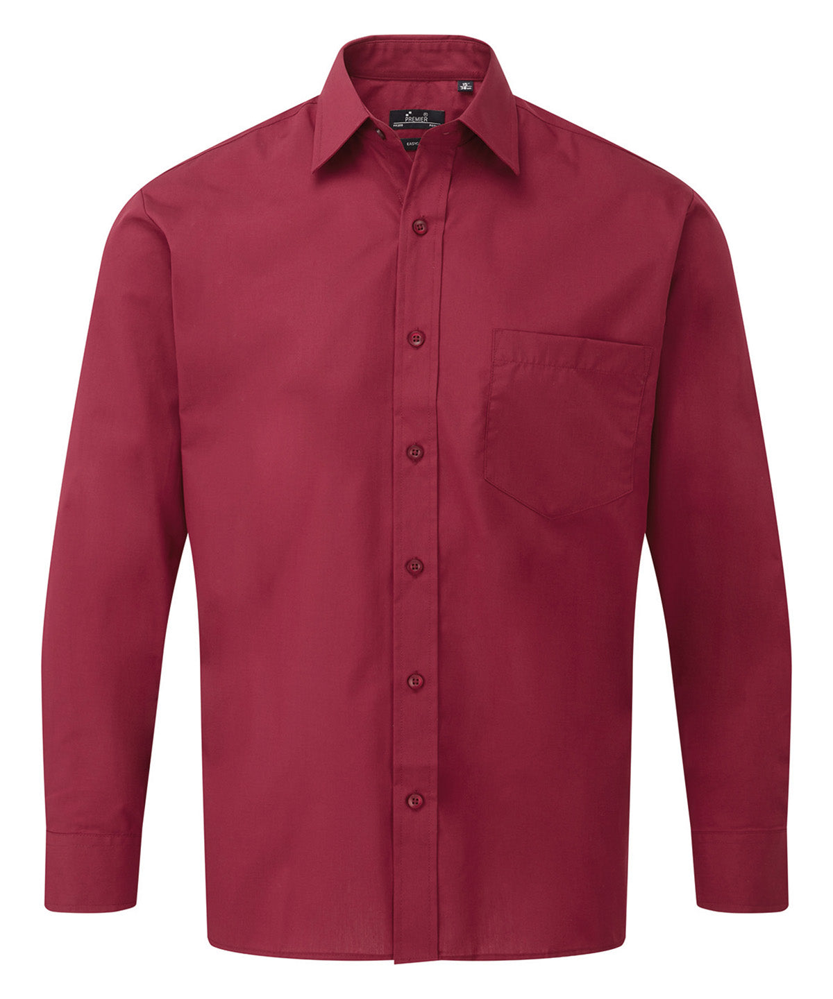 Premier Long sleeve poplin shirt in Burgundy, front view