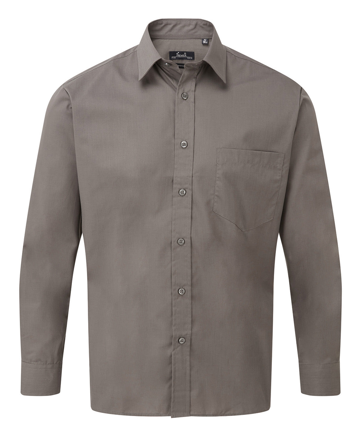 Premier Long sleeve poplin shirt in Dark Grey, front view