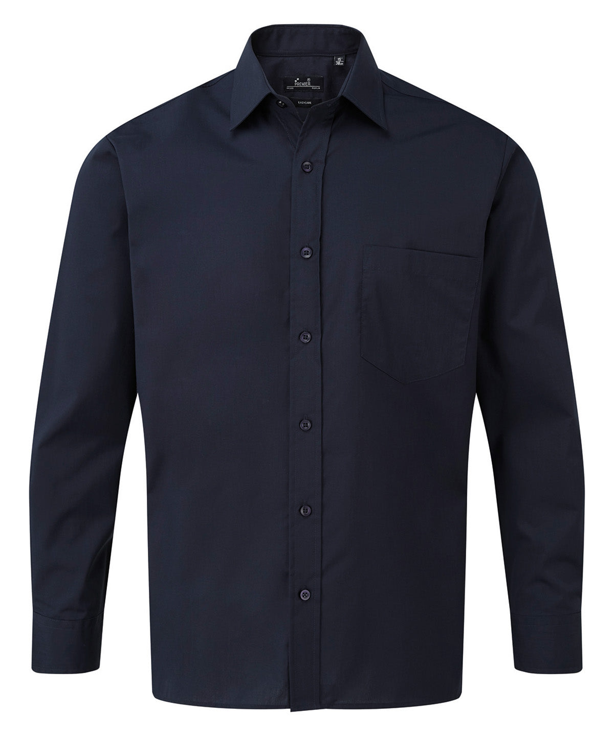 Premier Long sleeve poplin shirt in Navy, front view