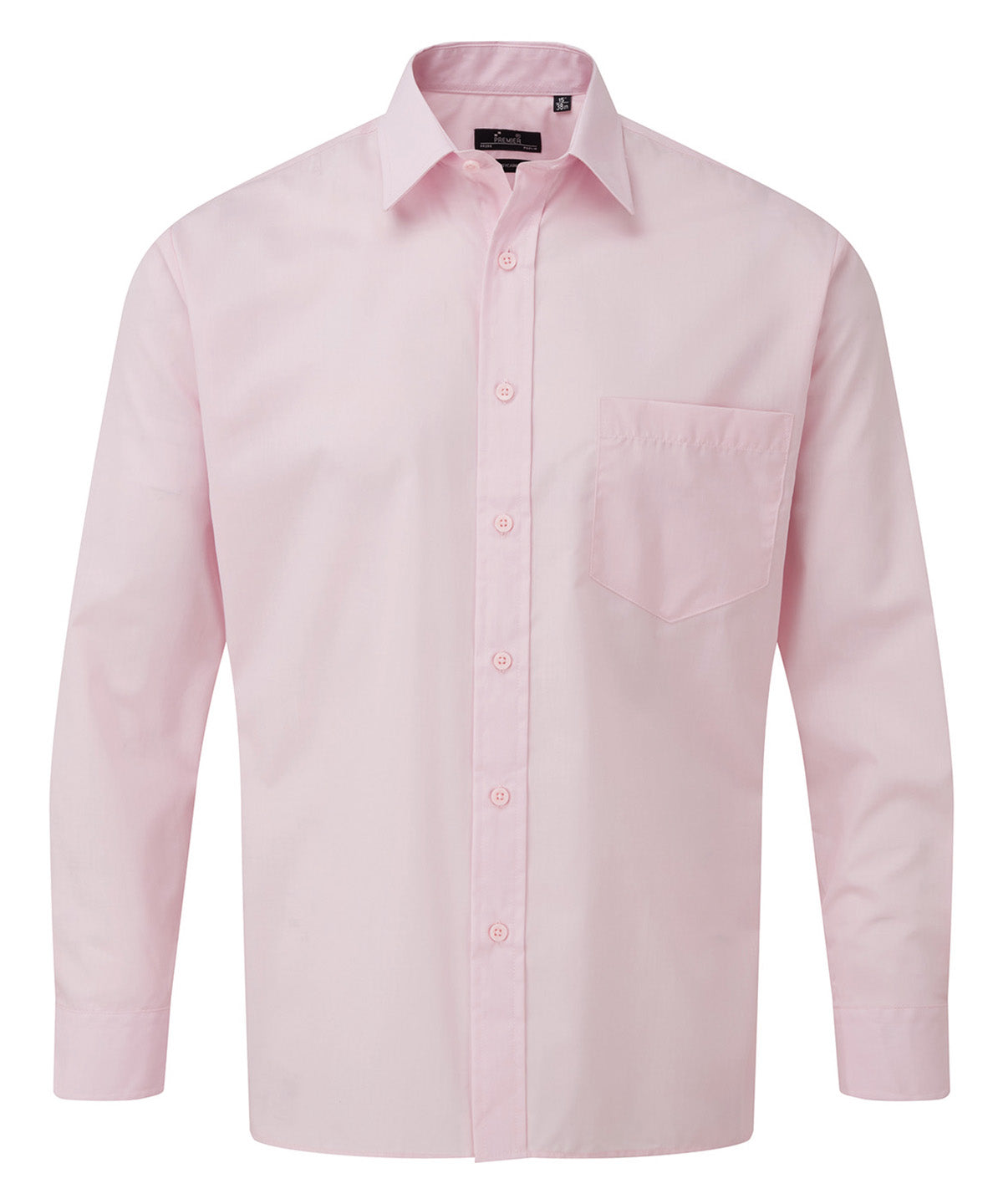 Premier Long sleeve poplin shirt in Pink, front view