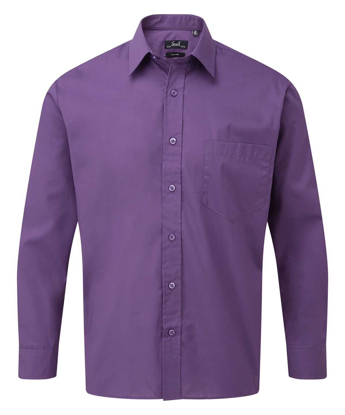 Premier Long sleeve poplin shirt in Purple, front view