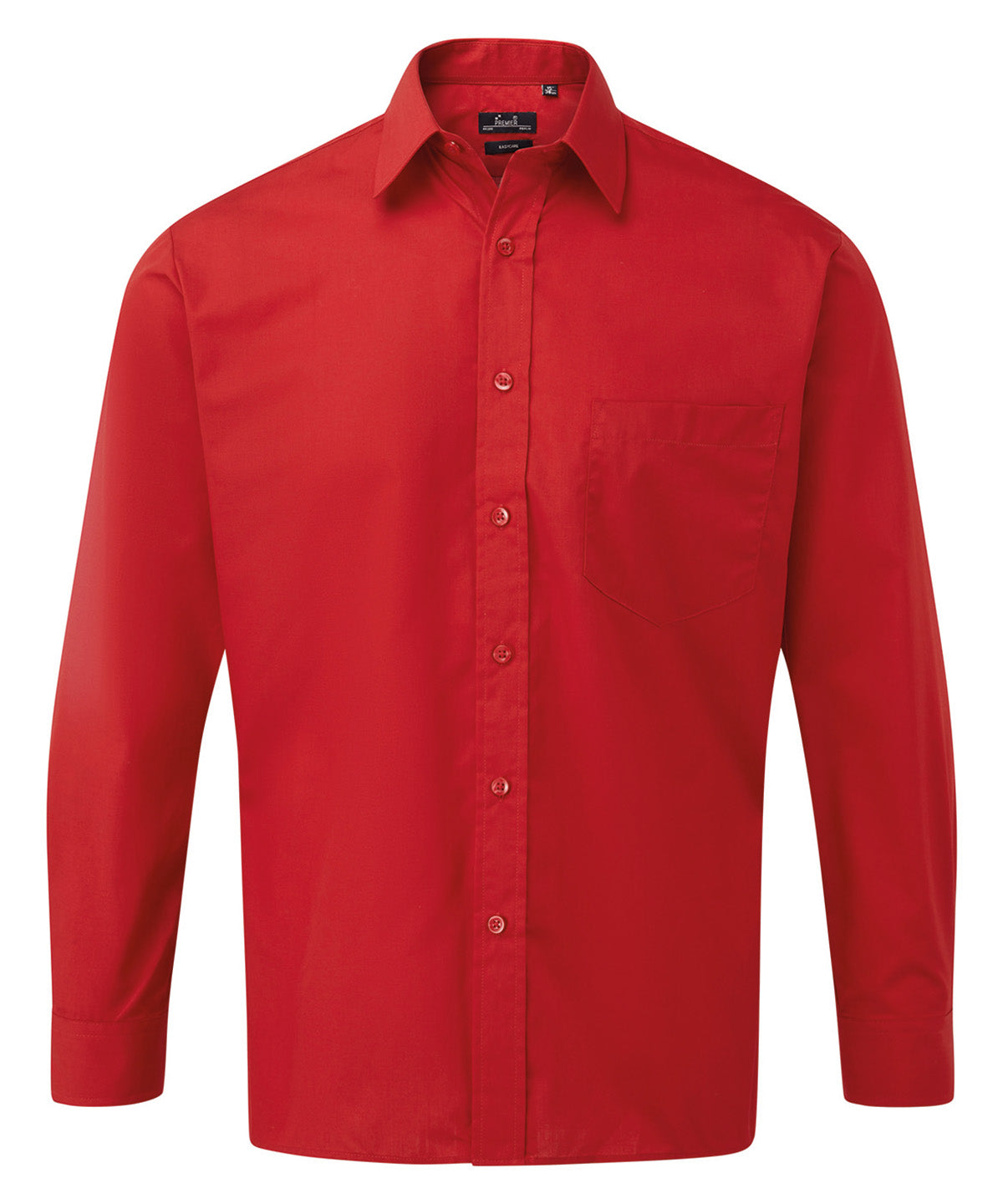 Premier Long sleeve poplin shirt in Red, front view