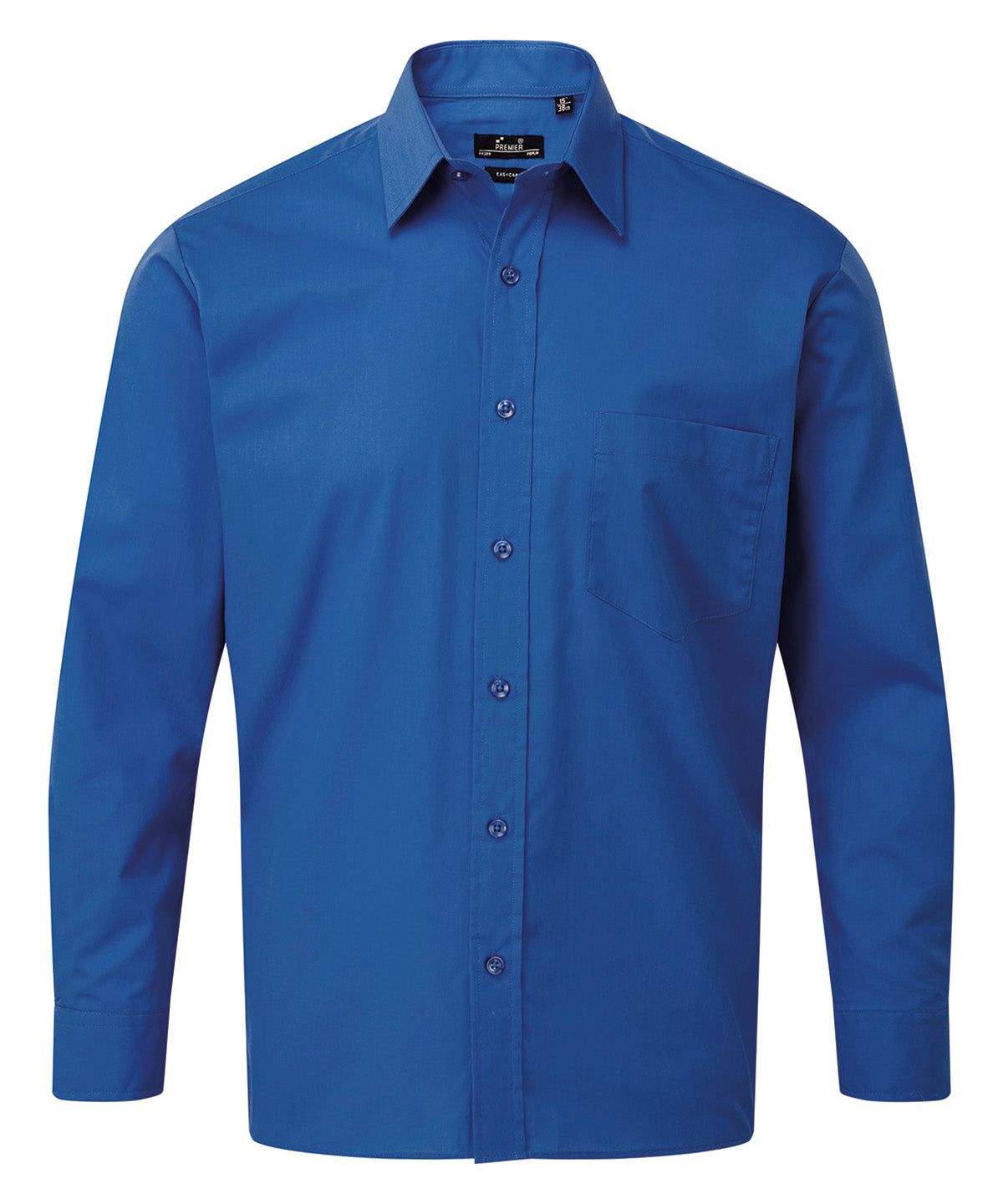 Premier Long sleeve poplin shirt in Royal, front view