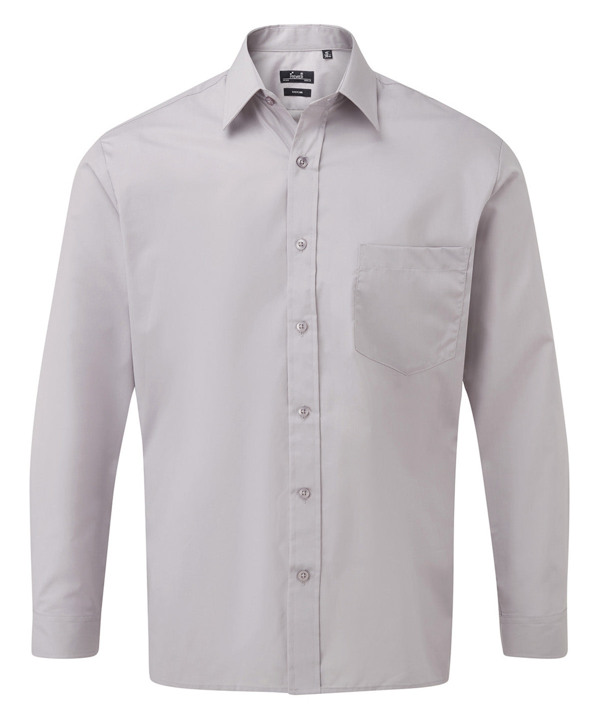 Premier Long sleeve poplin shirt in Silver, front view