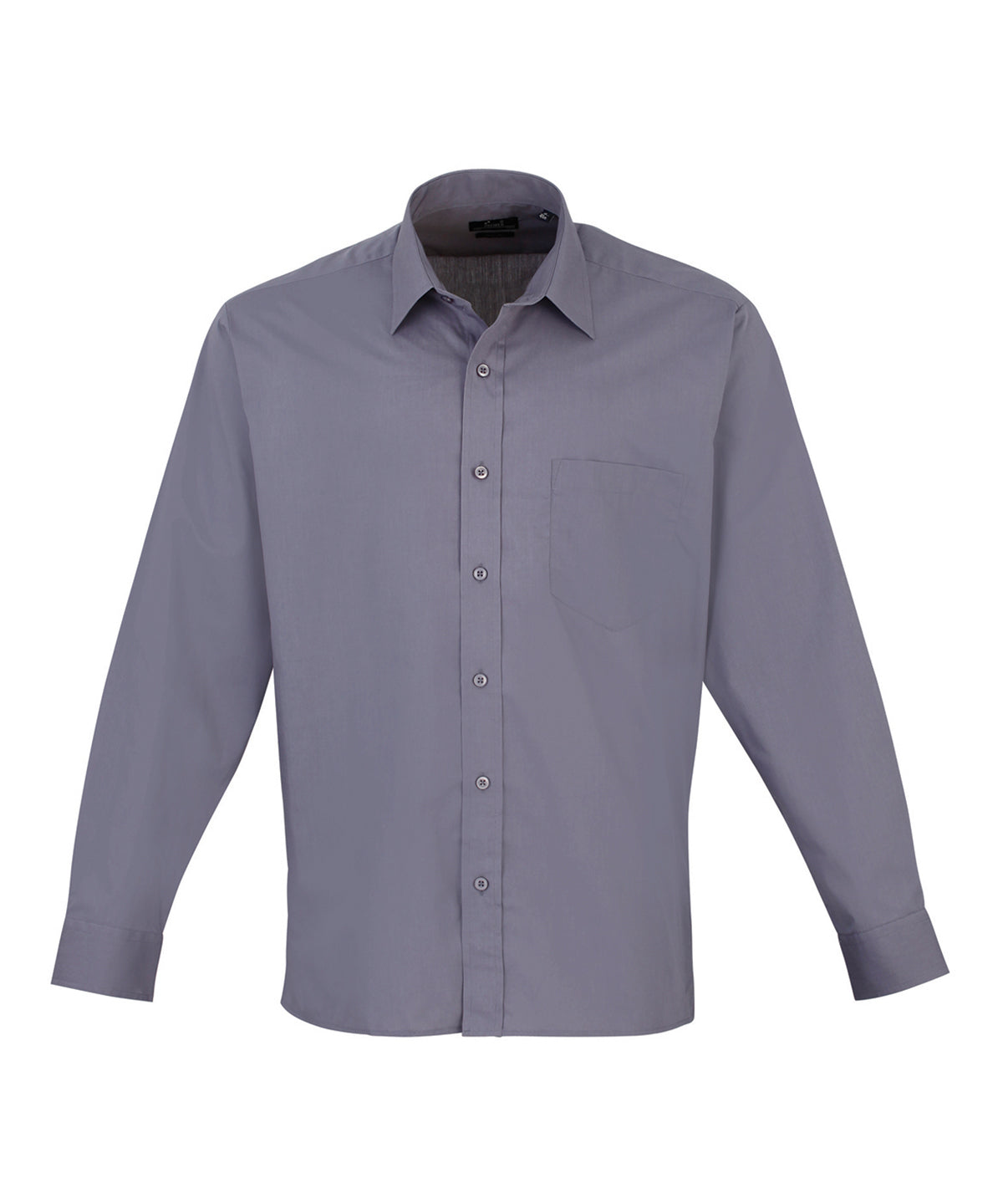 Premier Long sleeve poplin shirt in Steel, front view