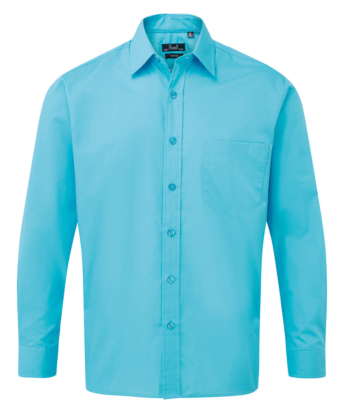Premier Long sleeve poplin shirt in Turquoise, front view