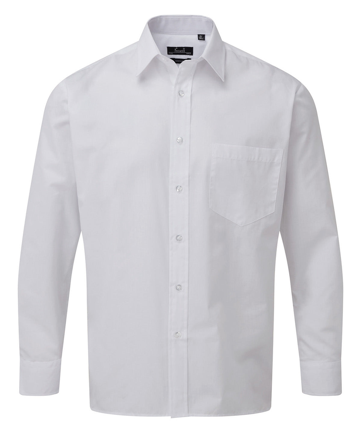 Premier Long sleeve poplin shirt in White, front view